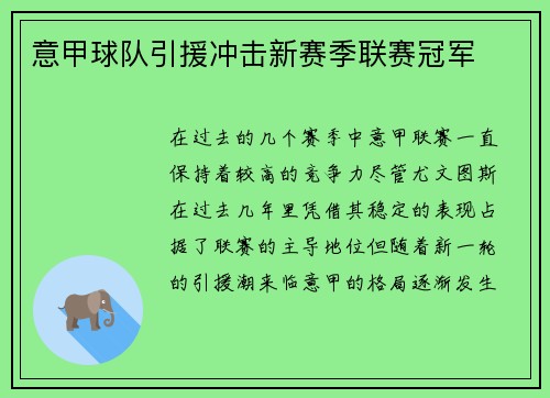意甲球队引援冲击新赛季联赛冠军