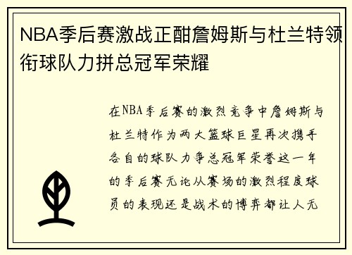 NBA季后赛激战正酣詹姆斯与杜兰特领衔球队力拼总冠军荣耀